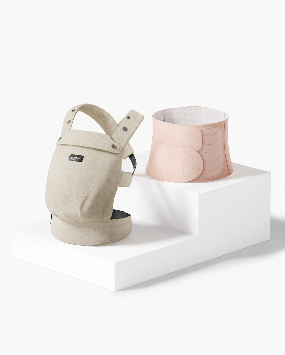 momcozy-erholung-bundle-purehug-babytrage-khaki-postpartum-bauchband-petite image 1